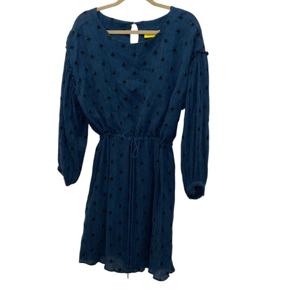 Roberta Roller Rabbit teal blue embroidered block print cinch waist dress M - Picture 1 of 3